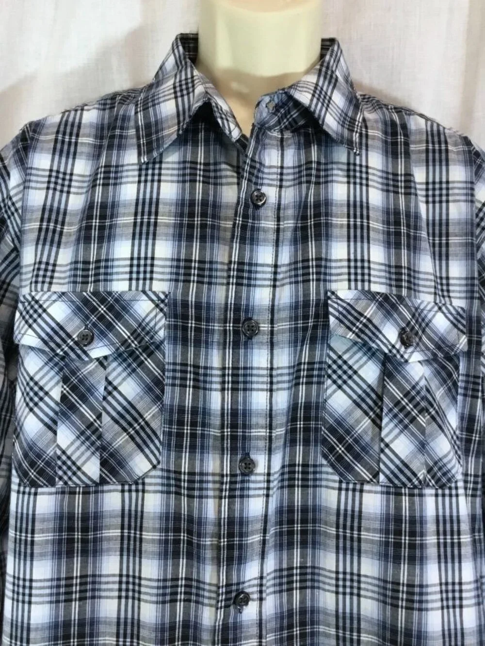 Western Utility Shirt Men XL Navy Plaid Button Up Indie Grunge Skater VTG 90 Y2K - Picture 5 of 10